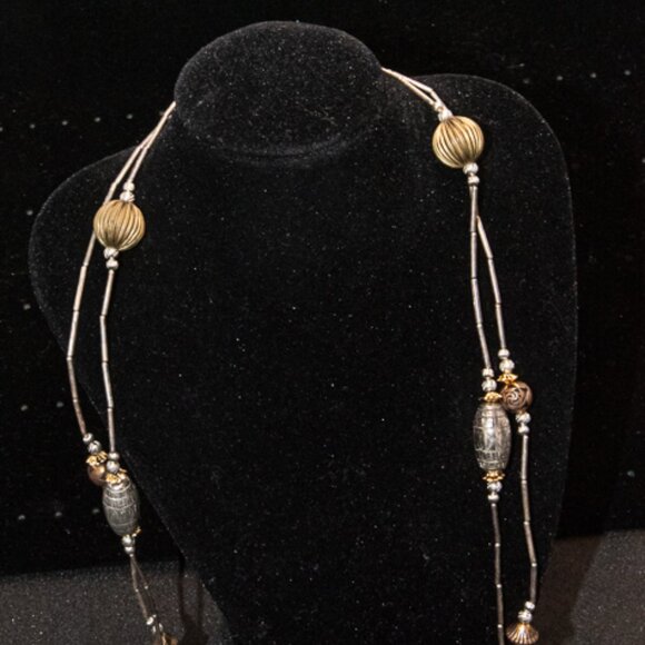 46" Silver Tube chain with Copper, Silver and gold colored accent balls - Picture 3 of 5